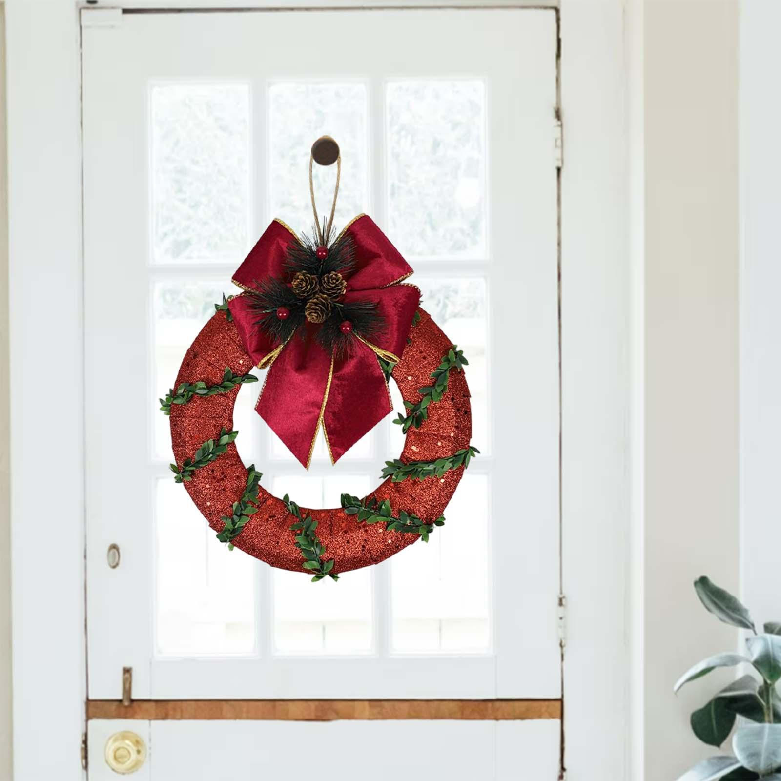 

25cm Hanging Christmas Garland Xmas Wreath for Mantel Festival Ornaments Red