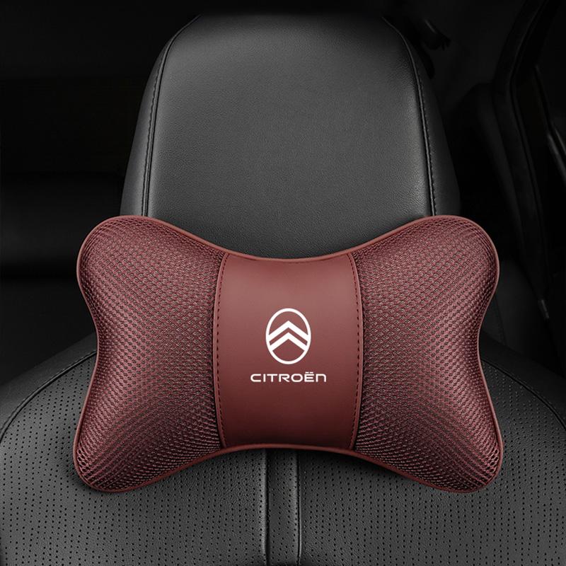 AOU4 Ice Silk Car Seat Neck Pillow Leather Cotton Headrest For Citroen C4 C3 C2 C1 Berlingo Xsara Car Interior Head Support keychain
