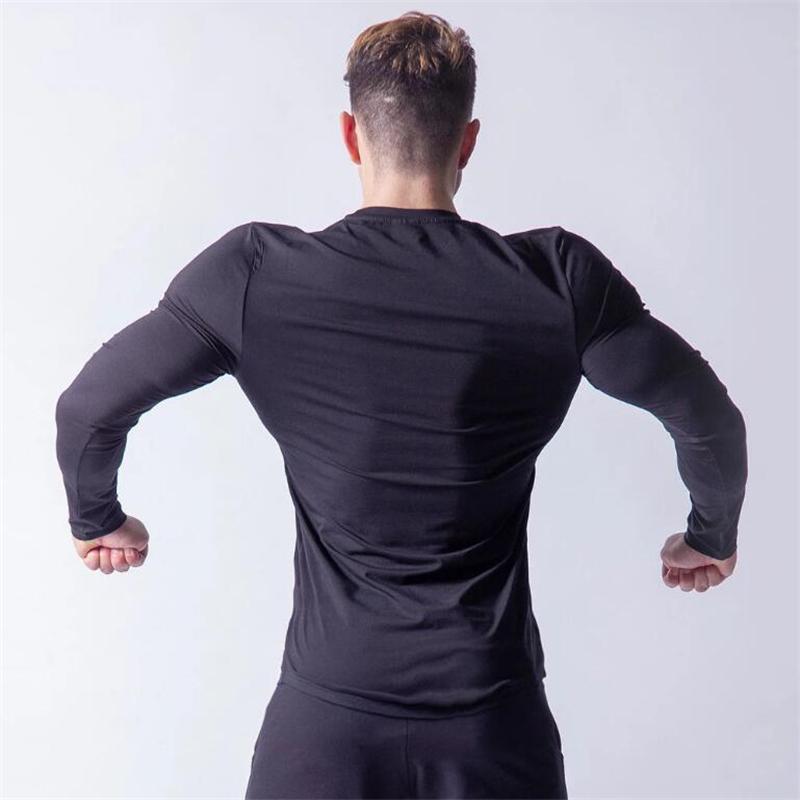 Muscleguys Autunm Mens Long Sleeve Running T-shirts O-neck Cotton Gym Clothing Slim Fit Sports T Shirts Bodybuilding Shirts Fitness Tees