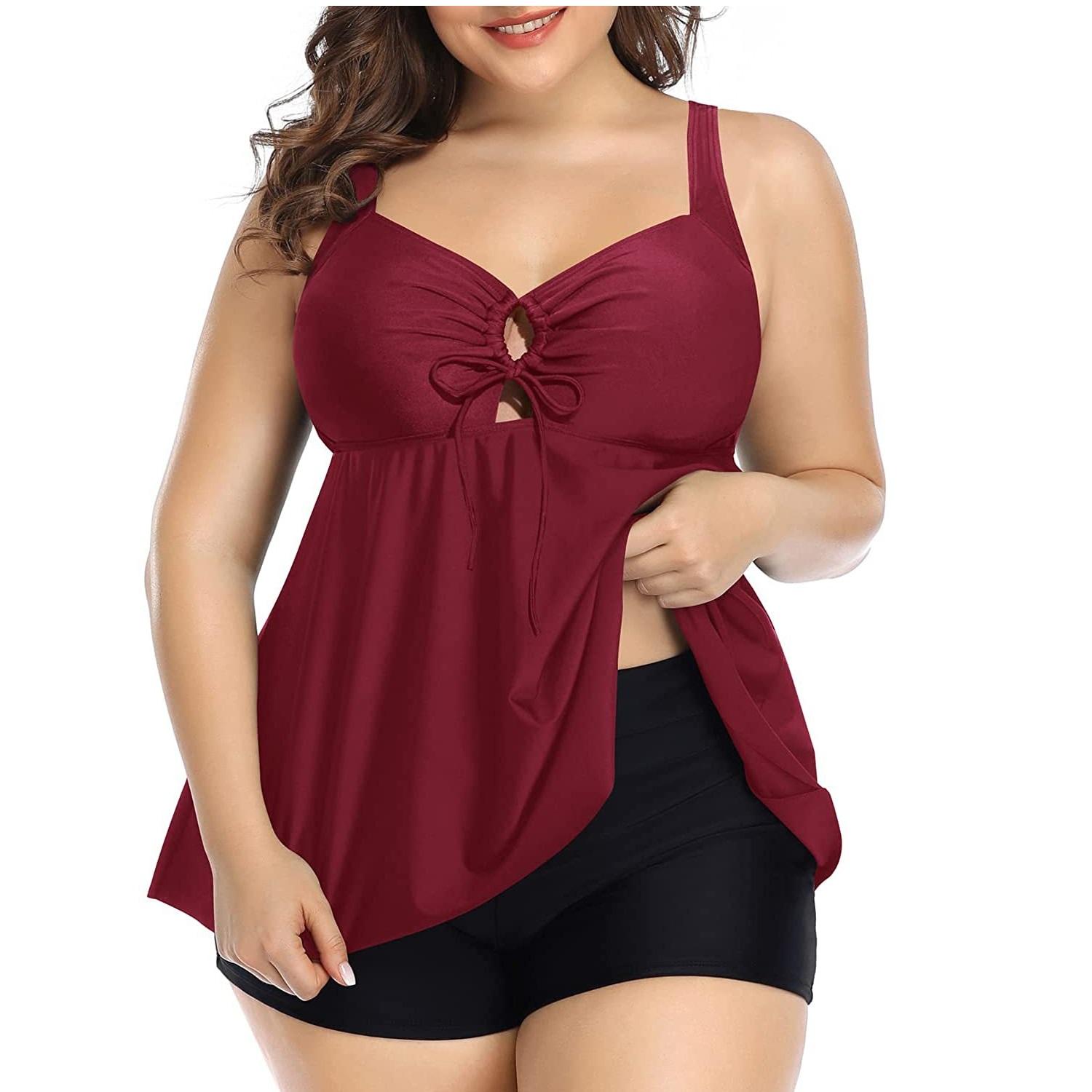 

Купальники больших размеров для женщин с цветочным принтом и высокой талией, боксеры, спа-танкини, комплекты, пляжная одежда, купальные костюмы 5XL вино красного