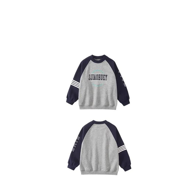 Boys' Fleece Lined Sweatshirt Winter Thick Warm Pullover Kids Contrast Color Raglan Sleeve Top