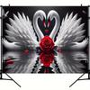 White Swans Love Heart Red Rose Romantic Tapestry Couple Wedding Gift Wall Hanging Bedroom Decor Elegant Animal Art Fabricposter
