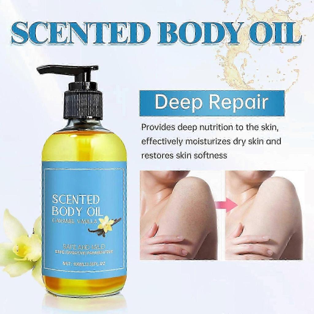 Body Oil Caramel Vanilla, 100ml Scented Moisturizing Fragrance Body Oil for All Skin Types