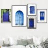 Blue Doors Mediterranean Wall Art Window Posters and Prints Nordic Architecture Wall Pictures for Living Room Decor