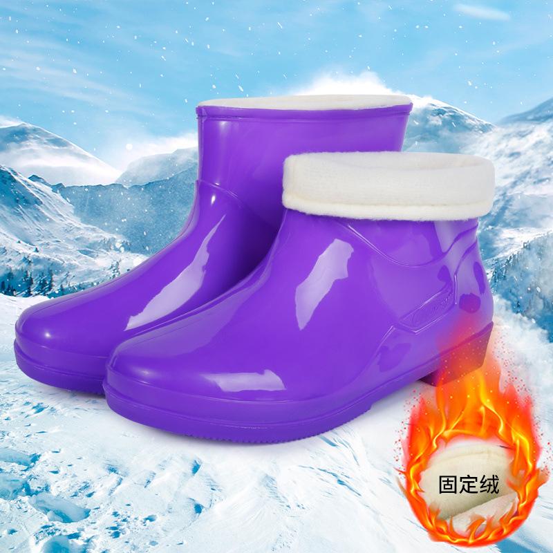 Fixed fleece rain shoes women's fleece thermal short rain boots waterproof water shoes women's non-slip adult women's cotton water boots