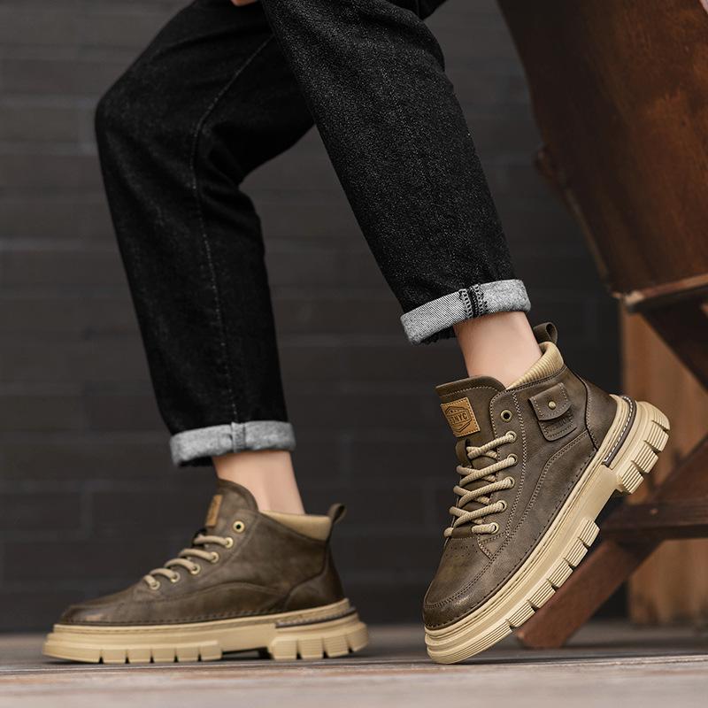 Microfiber Leather Martin Boots Retro Casual Thick-Soled Heightening Lace-Up Sports Cold Sticky Men'S Boots