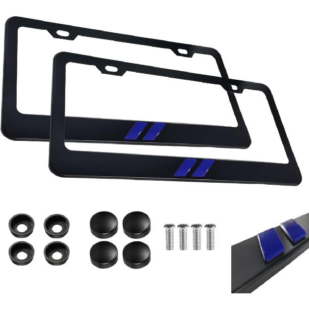 2PCS Black License Plate Frames In 3D Letter Aluminum Alloy Car License Plate Holders Compatible with Dodge Challenger Charger Durango RAM (Matte