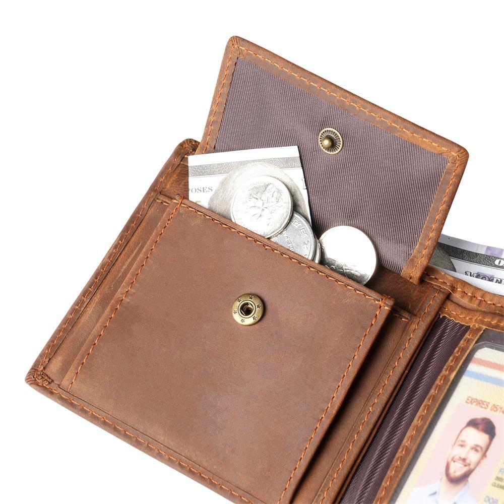 Anti Theft Brush Retro Zero Wallet Genuine Leather Wallet Men's Three Fold Card Bag Short Cowhide Men's Wallet