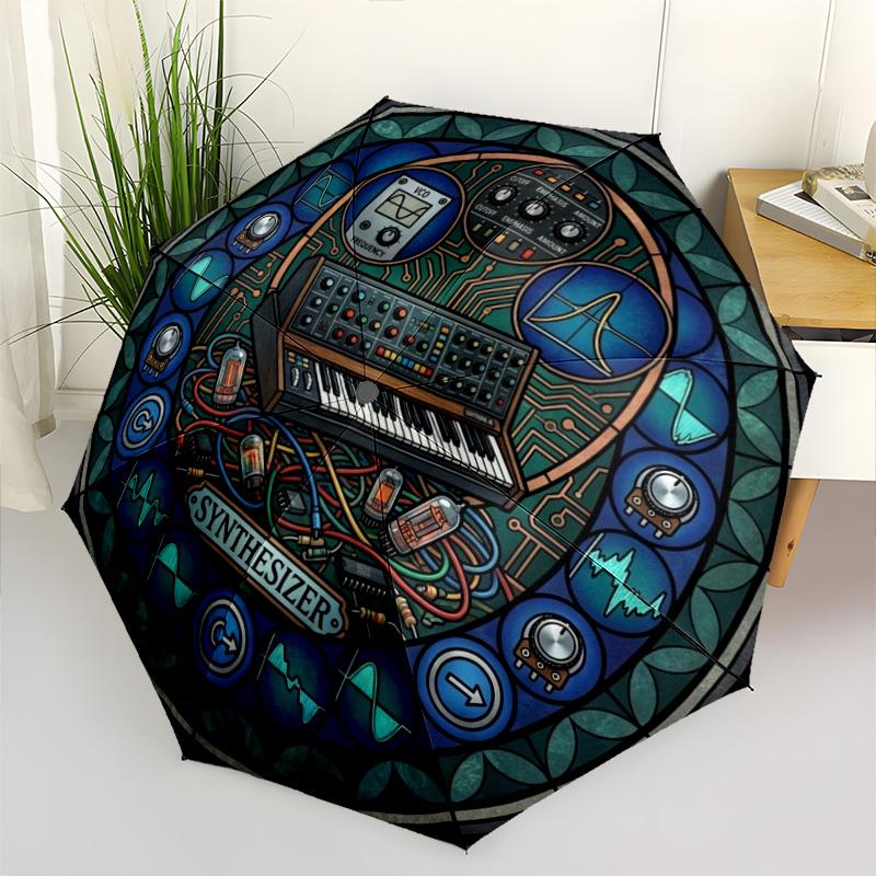 ElectroMechanical Harmony pattern umbrella, portable and foldable design, 8 ribs, a casual accessory for Halloween, Christmas, and birthday gifts.