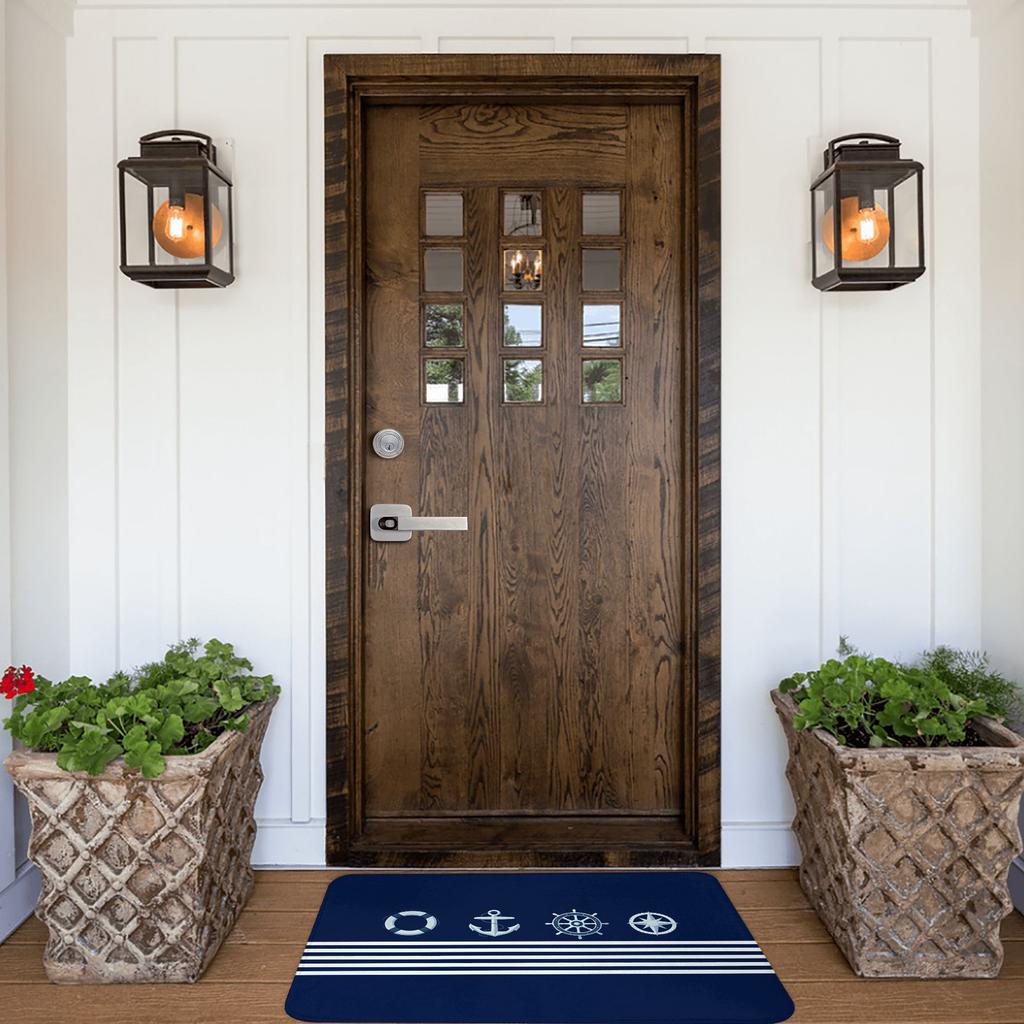 Zerbino Nautico Blu Navy con Ancora Salvagente Strisce Stampate Poliestere Lavabile in Lavatrice Solo Acqua Fredda 80x50cm