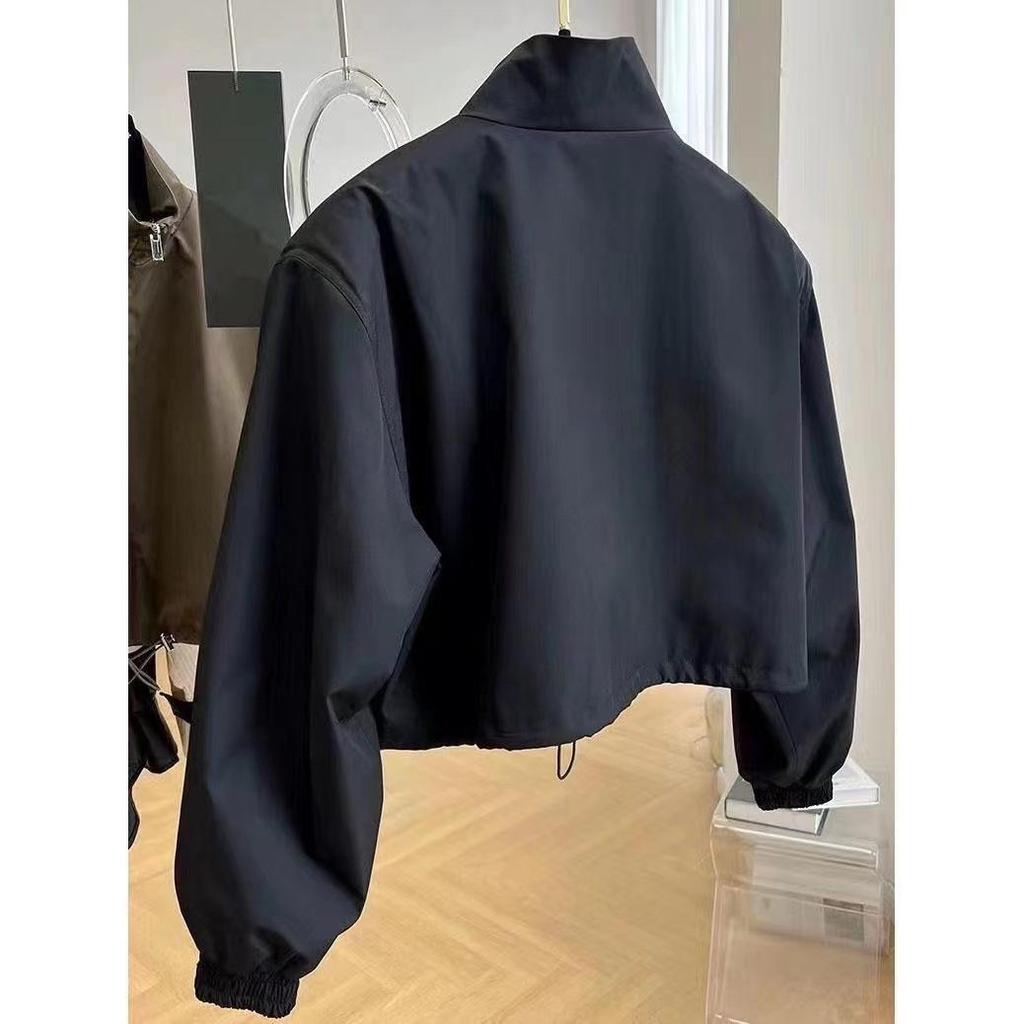 Women's Chic Stand-Up Collar Short Windbreaker - Elegant Spring/Autumn Workwear Jacket