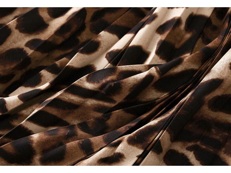 Spring 2026 Retro Leopard Print High Waist Pleated Midi Skirt for Women (D9908)