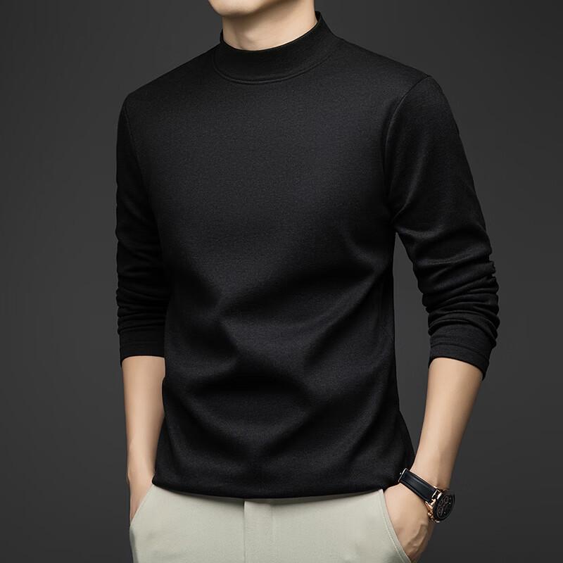 Yalu Men's Wool Blend Semi-High Neck Long Sleeve T-Shirt