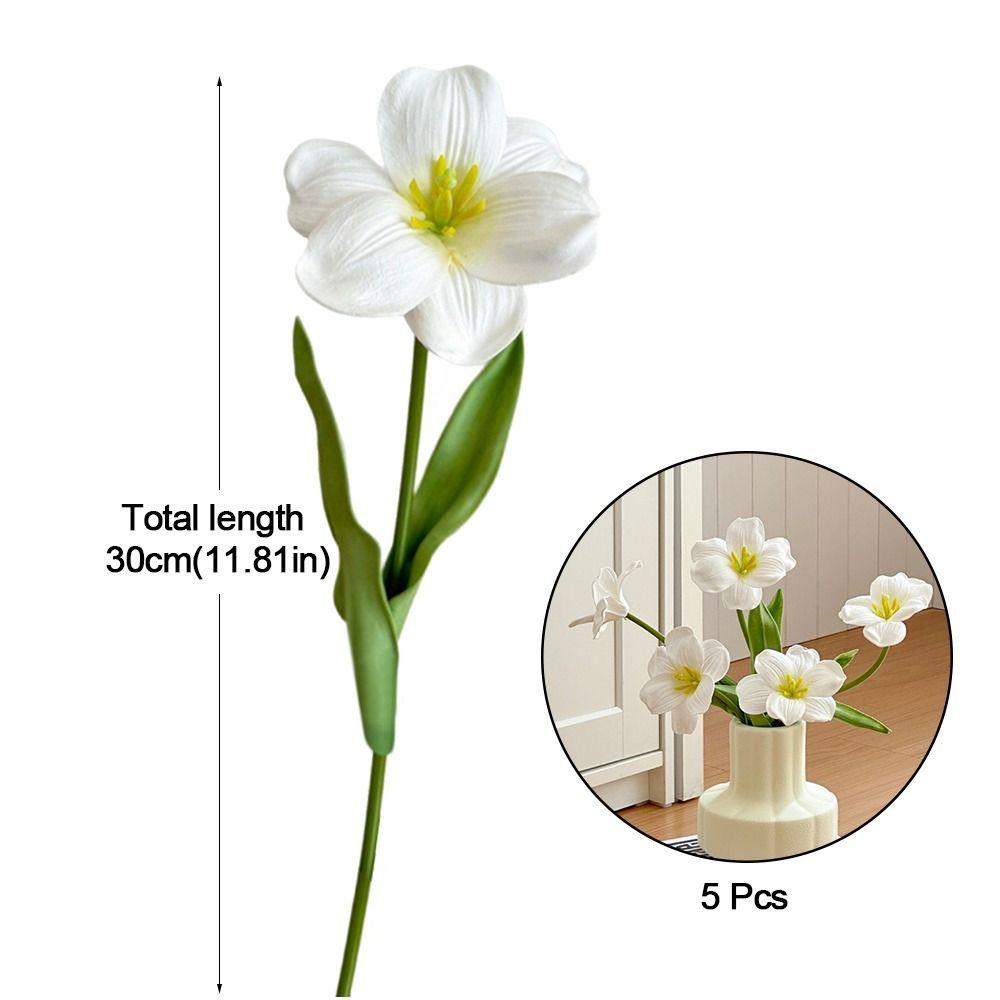 5pcs Large Petal PU Simulation Flower Soft Fake Flowering Design Tulip Artificial Flower Brownie Tulip Flower Blooming Opening
