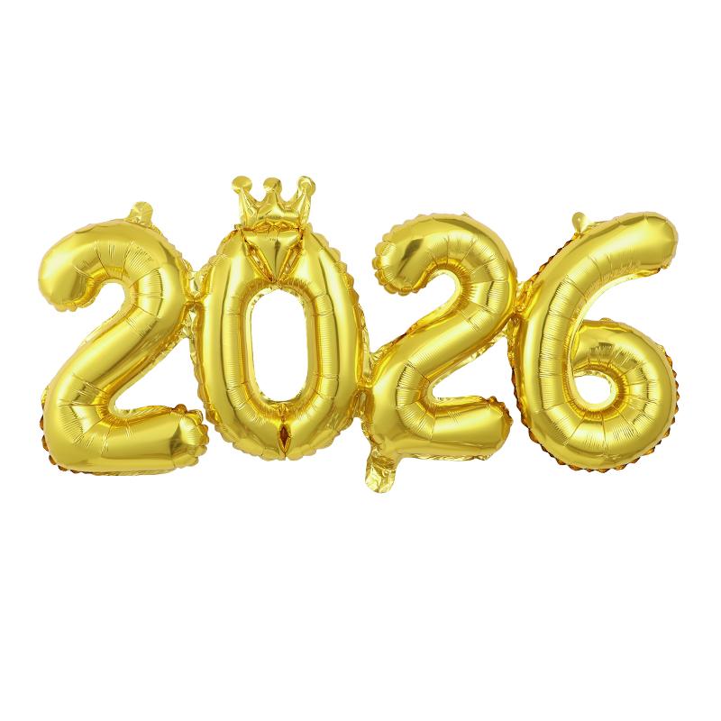 

2 шт./набор 2026 Корона Цифра Фольгированные Шары для Вечеринки в Канун Нового Года Декоративные Принадлежности Навидад Рождество 2025 Реквизит для Фотографий Подарки 2pcs золотой