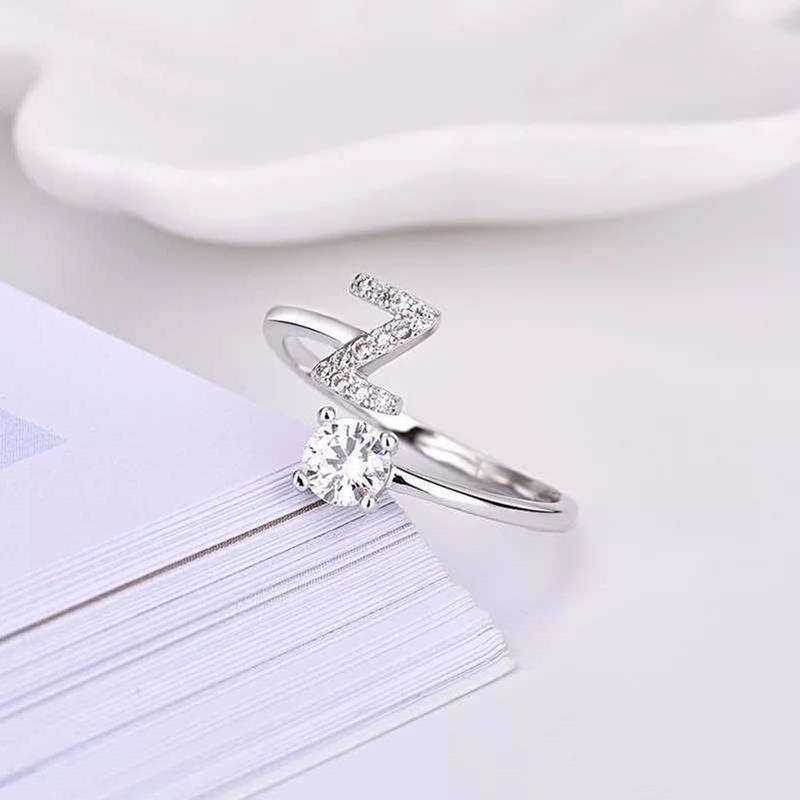 Shining 26 Letters Adjustable Rings Initial A-Z Alphabet Opening Ring For Women Charm Jewelry Gift