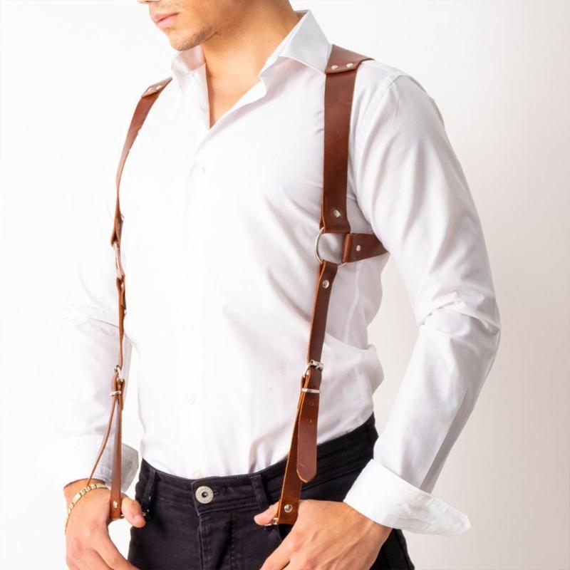 PU Leathers Suspenders for Men, Vintage Men Harness Punk Apparels Strap Chest Shoulder Belt Accessories