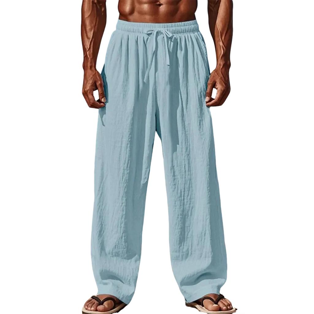 Men's Cotton And Linen Color Casual Trousers Long Pants