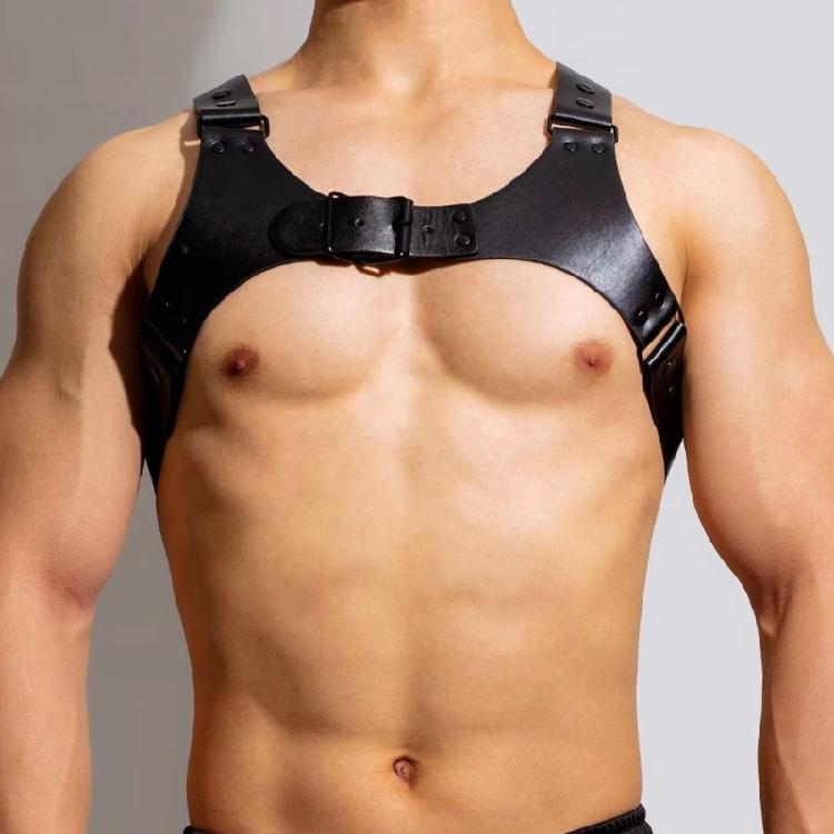 Male Body Chain Harness PU Black Halters Chain for Party Role Play