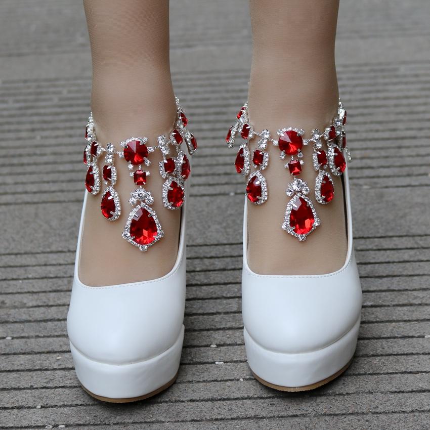 Ankle Strap Wedges Pumps Large Size Bridal Women Rhinestone Platform Shoes Mary Jane High Heels