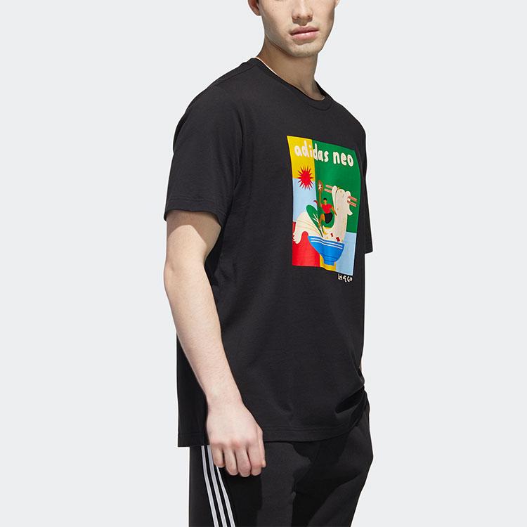 Adidas Neo Cartoon Print Casual Sports Round Neck T-Shirt Men Tops Black GP5814