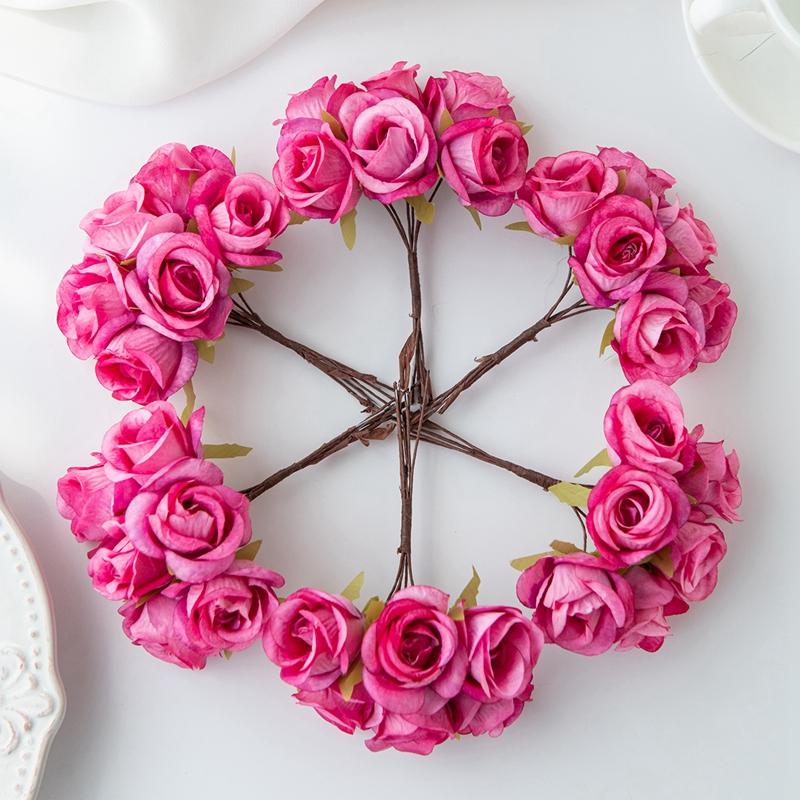 6 SZT Sztuczny Kwiat Jedwabna Mała Róża DIY Ślub Panna Młoda Kwiat do Trzymania Akcesoria Dekoracja Wazon Dom Sypialnia Wieniec Świąteczny