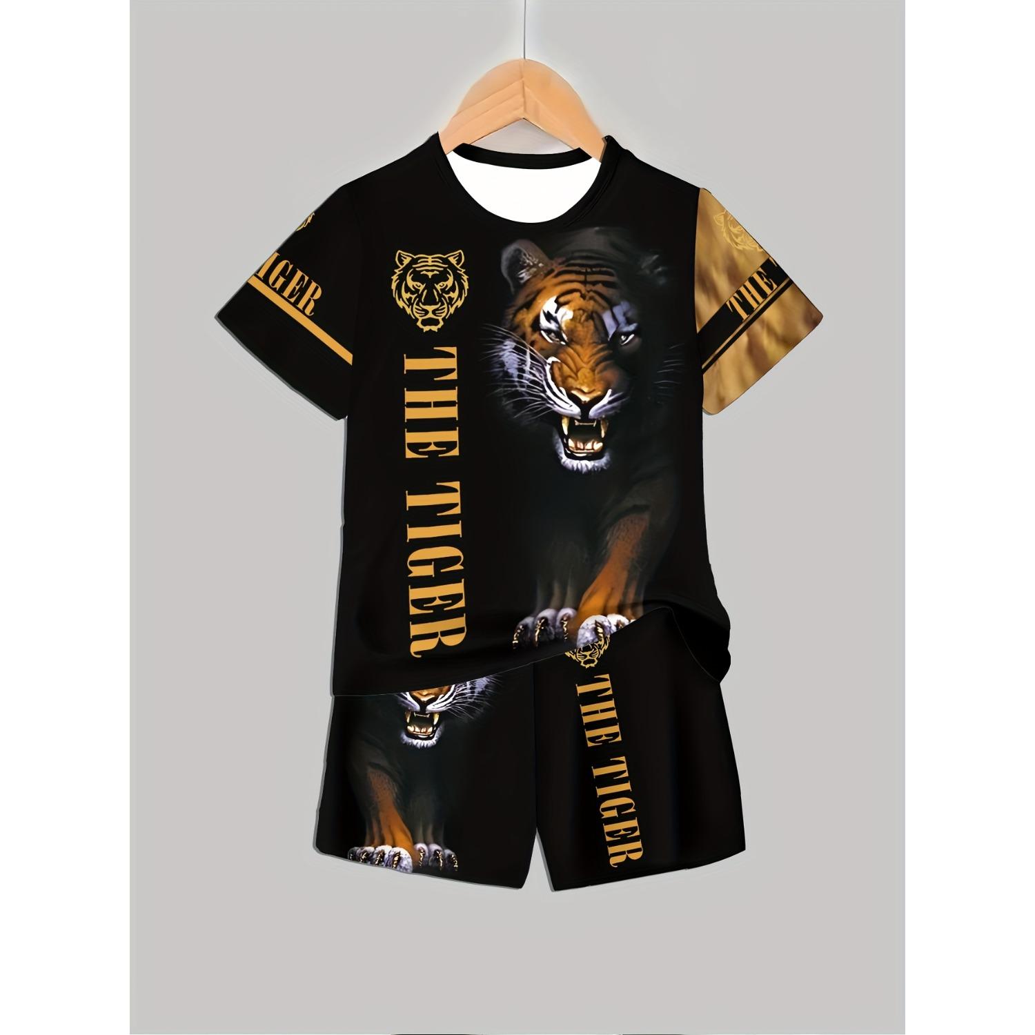 

Boys set, fashionable 3D printed casual pullover, short sleeved shorts set 5-6 Years