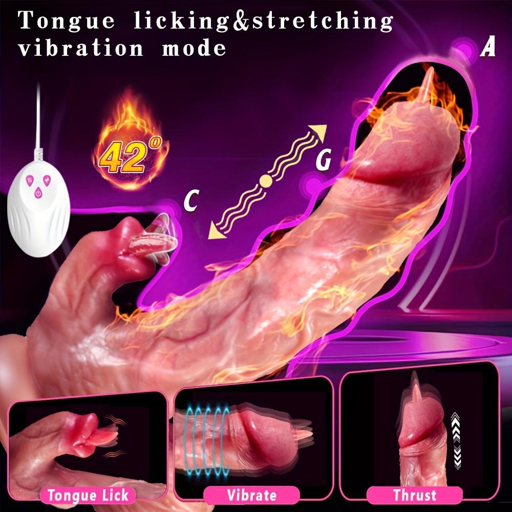 8.7" Realistic Vibrating Silicone Dildo, 9 Vibration Modes, Telescopic & Tongue Licking Function, Heating Waterproof Rechargeable Toy