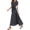 Fashion Women  Short Sleeve Beach Polka Dot Bandage Long Maxi Dress