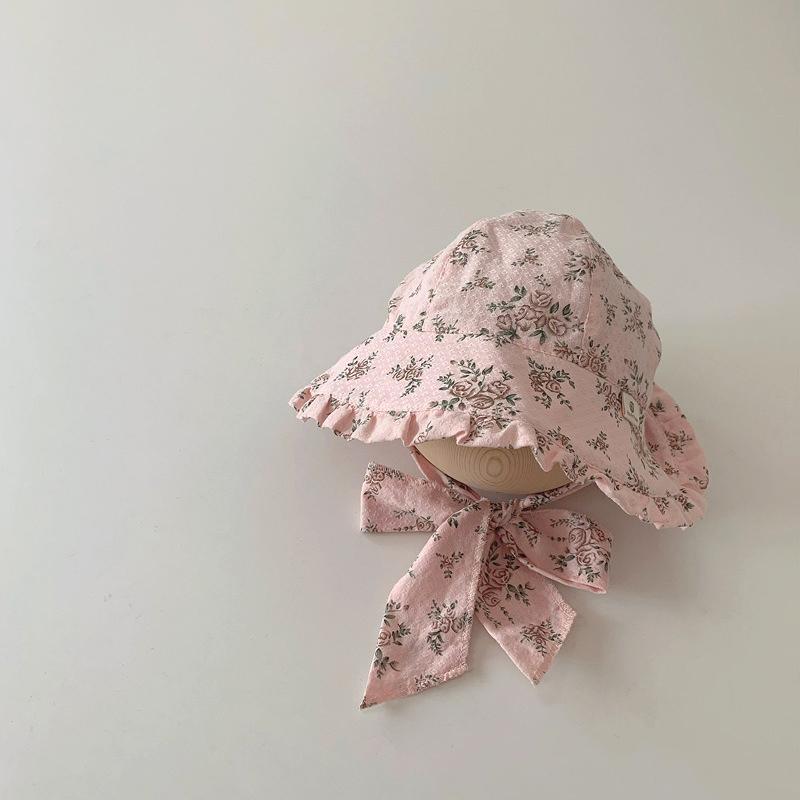 Summer Baby Girl Sunshade Hat Sweet Flower Print Big Brim Sun Hat Princess Kids Fisherman Cap Floral Children Bonnet Photo Prop