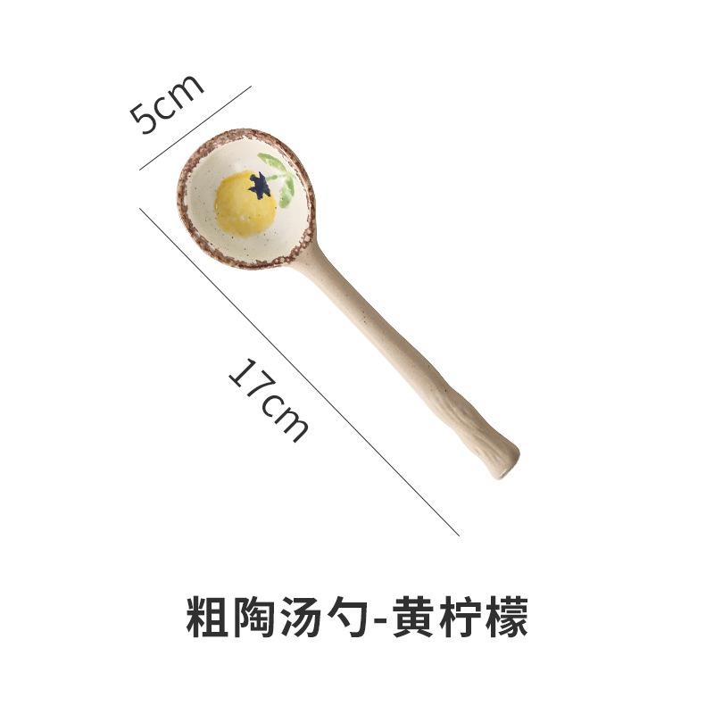 Japanese Style Coarse Pottery Spoon Creative Coffee Spoon Dessert Spoon Restaurant Cute Long Handled Rice Spoons Kitchen Tools