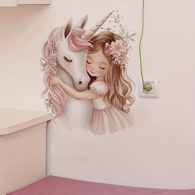 1 ud. Pegatina de Pared 2D Impresión Plana Reina y Unicornio Autoadhesiva Decoración Rosa para Habitación Calcomanía Divertida para Decoración de Dormitorio Sala de Estar