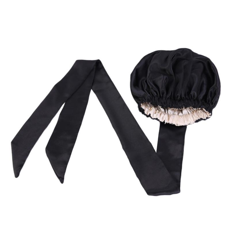 Double Layer Satin Bonnet Hair Wraps Long Band Custom Designer Bonnets Adjustable Elastic Bonnet
