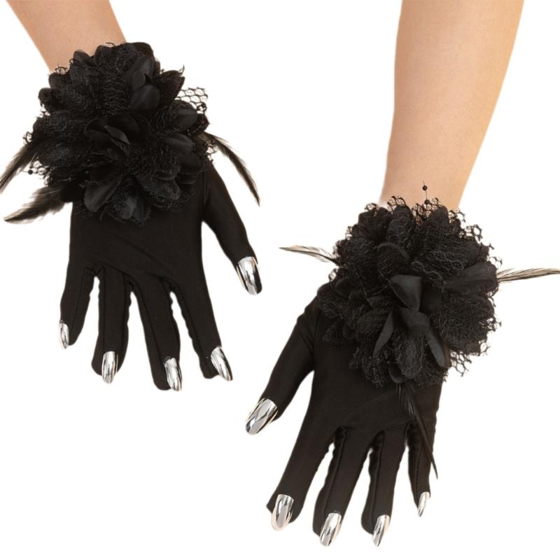 

Novelty Fingernail Witch Gloves Adult Halloween Party Props Feathered Gloves Cosplay Costume Stage Props Accessories 1 чёрный