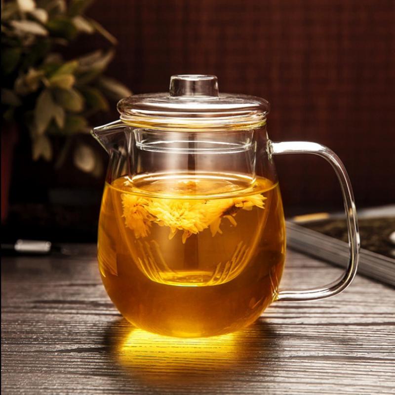 Set Teiera e Tazza in Vetro Resistente al Calore, Teiera con Infusore Gaiwan per Infusione Tè Oolong Bollitore per Acqua