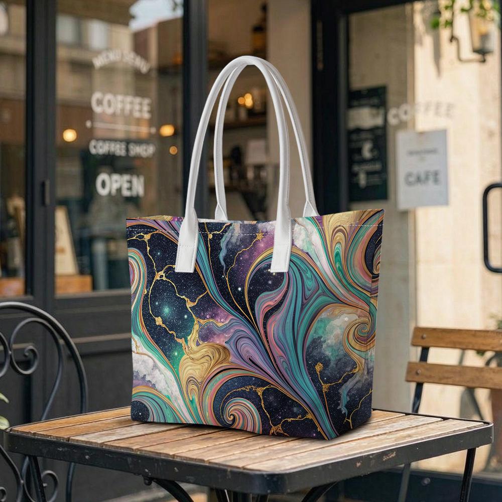 Women Stylish Fantasy Swirl Print Tote Bag Portable Daily Versatile Exquisite Shoulder Handbag