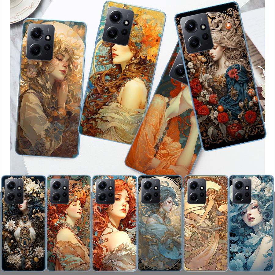 Exquisite Women's Loish Style Flowers Phone Case For Redmi 12 13C 12C 15C 9 10 10C Note 13 Pro Plus 14 15 Pro 9T 9C 9A TPU Soft