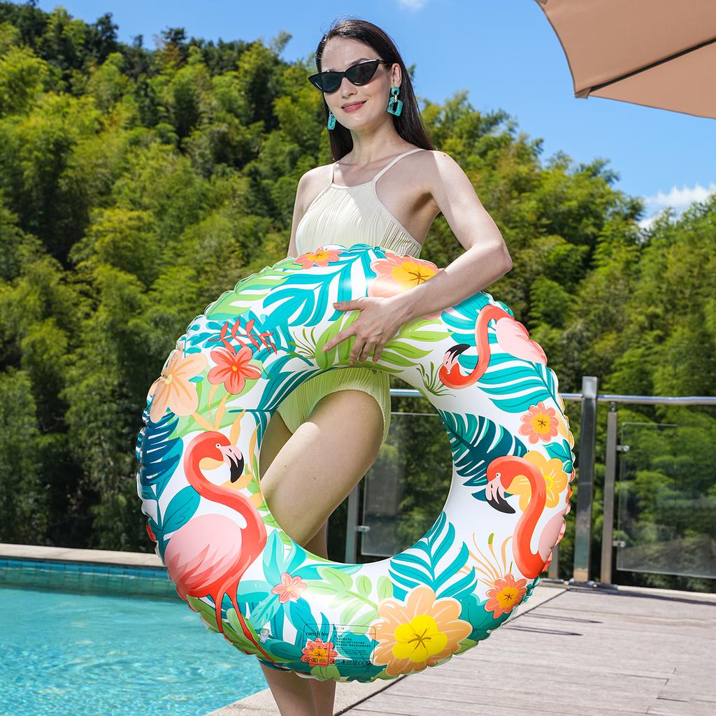 1PC Inflatable Flamingo Pool Ring Tropical Swim Tube Floral Beach Float Raft Adult Summer Water