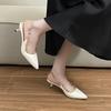 Baotou Sandals Women's 2025 New Summer French Pointed Thin Heel Light Mouth Word with Nude Rivet High Heels