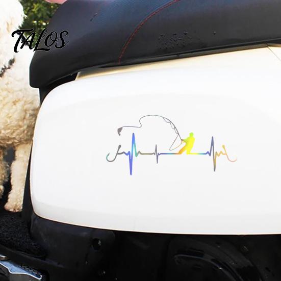 Non Fading Vehicle Decal for Men Fishing Heartbeat Car Sticker Decal, 6.7" X 3.1" Waterproof Vinyl Auto Window No Residue Exterior Body Decoration,