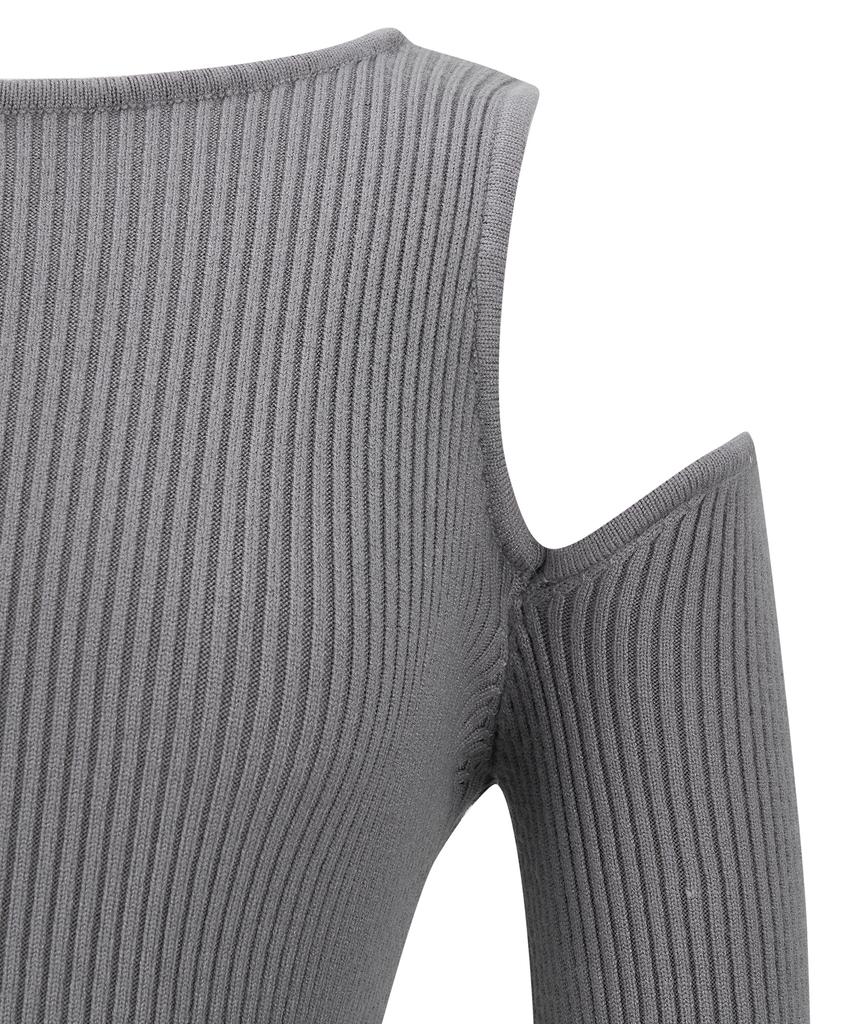 Tobaseu Slim Fit Shoulder Cutout Knit Dress (Gray)