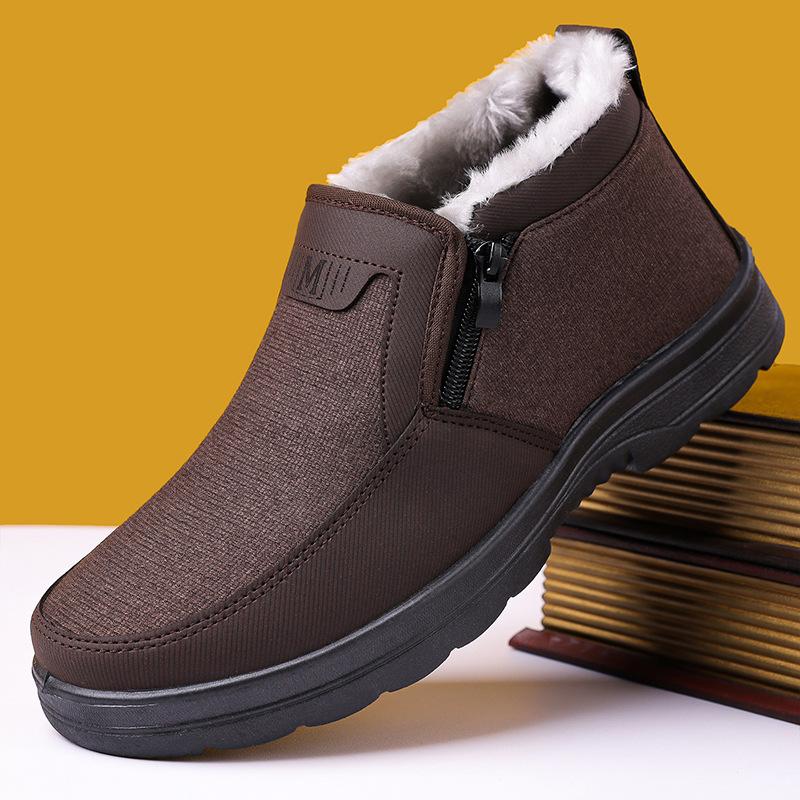 Sapatos Masculinos de Inverno com Forro de Lã de Algodão, Design Slip-On com Zíper Antiderrapante Quente para Pais Idosos