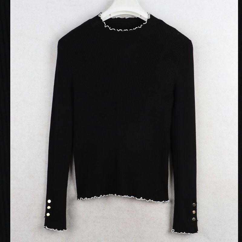 House Autumn and Winter Export European and American Women's Clothing Stringy Selvedge Round Neck Stretch Knitwear Plus Size Bottoming Sweater
