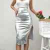 Womens Pleated Elegant Midi Elastic Waist Skirt