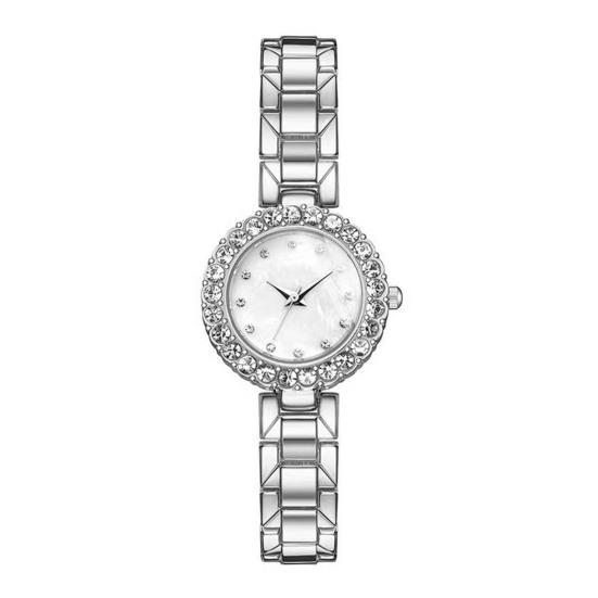 

Ladies Bracelet Watch Rhinestone Quartz Analog Watch Sparkling Round Dial Wristwatch for Women Daily Party Date Wear серебряный