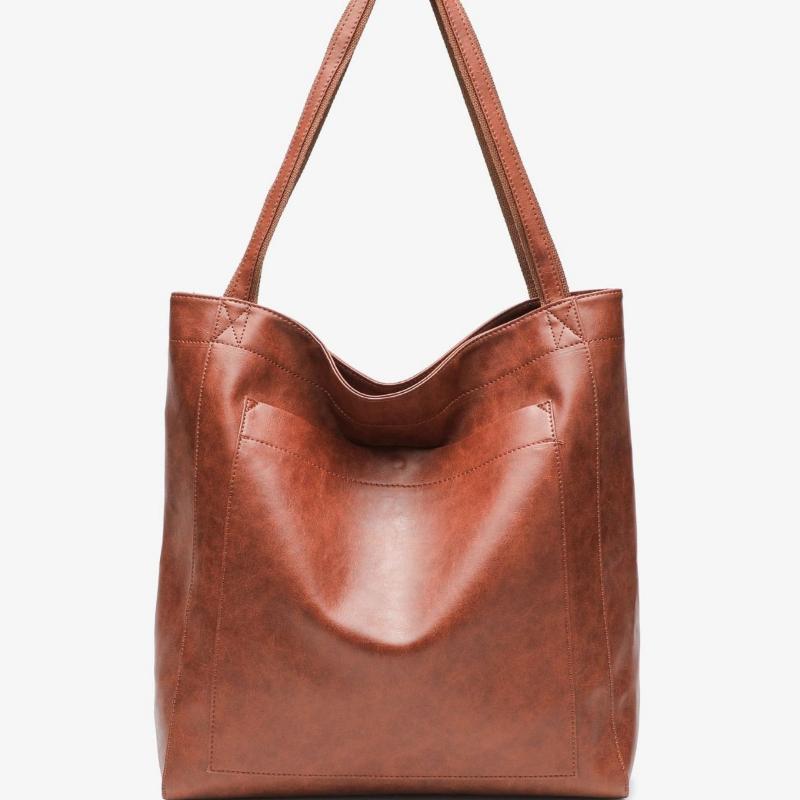 Large Capacity Women'S Soft, Single Shoulder, Vintage Suede, PU, Deep Pink, Dark Brown, Light Brown, Red, Yellow, with Magnet Closure