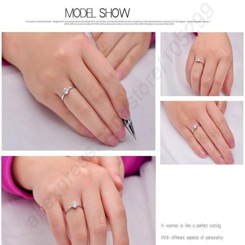 Anelli da Dita Classici Eleganti in Argento Sterling 925 Gioielli Cristallo Zirconi Cubici 6 Griffes Anelli da Matrimonio Donna
