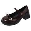 Simple and gentle black round head heightened thick-soled Mary Jane shoes women's 2025 new spring and autumn skirt light mouth single shoes