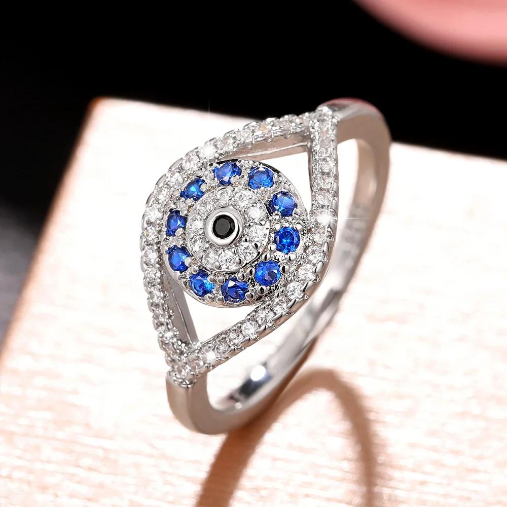 Elegant Dark Blue Zirconia Rings Cubic Zirconia Turkish Evil Eye Signet Ring for Women Jewelry Protection Lucky Gift