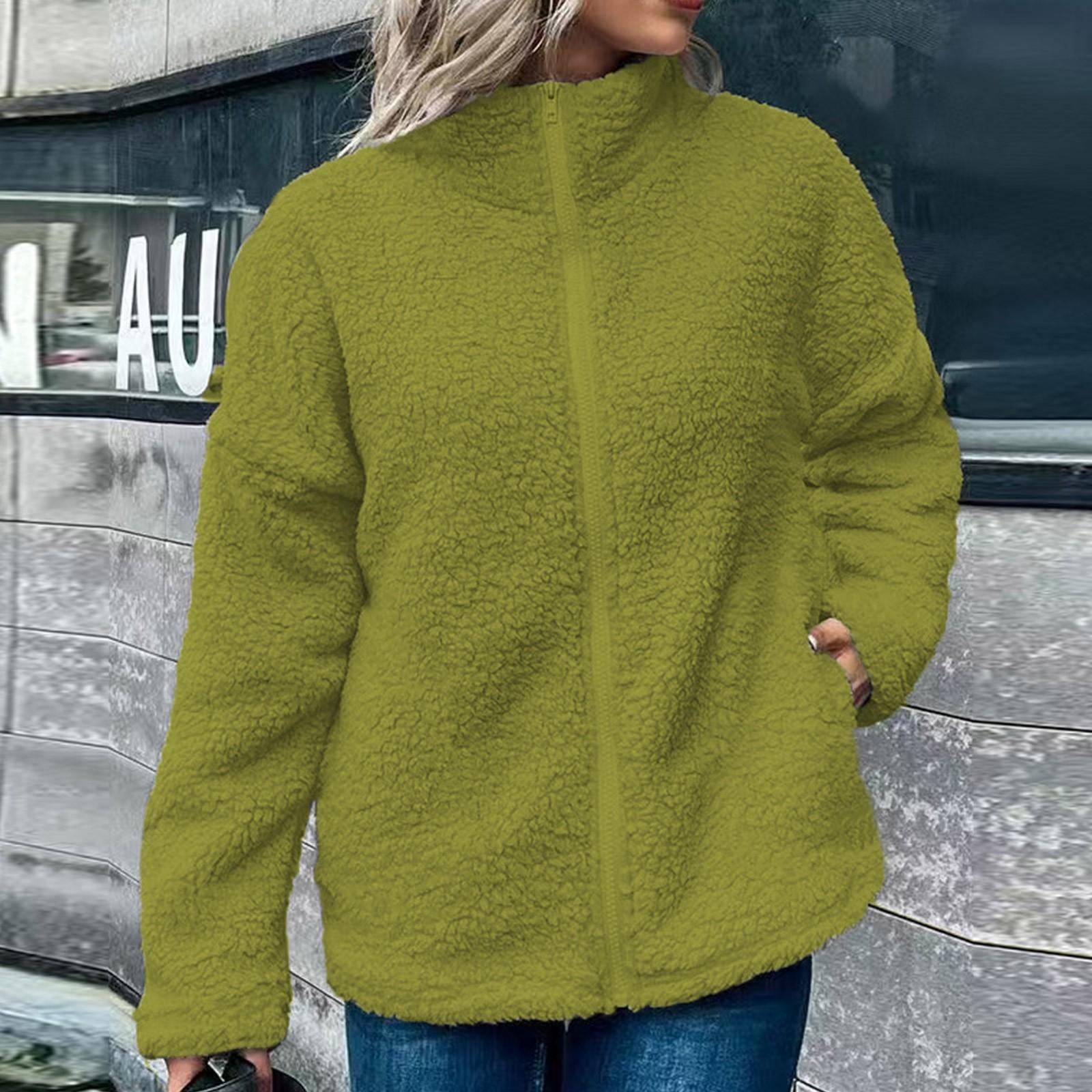 

Женская мода повседневная куртка с длинным рукавом кардиган воротник стойка теплое пальто L армия зеленый